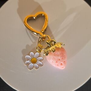 Pink Strawberry and Daisy Keychain